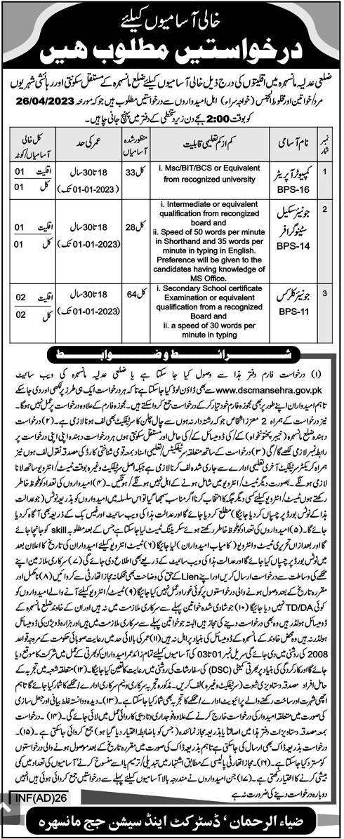 District and Session Court Jobs 2023 Application Form - Golden Salary