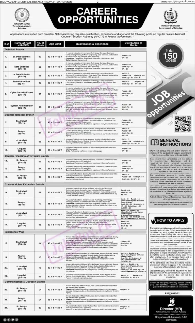 National Counter Terrorism Authority NACTA Jobs 2023 - Latest Jobs in Pakistan