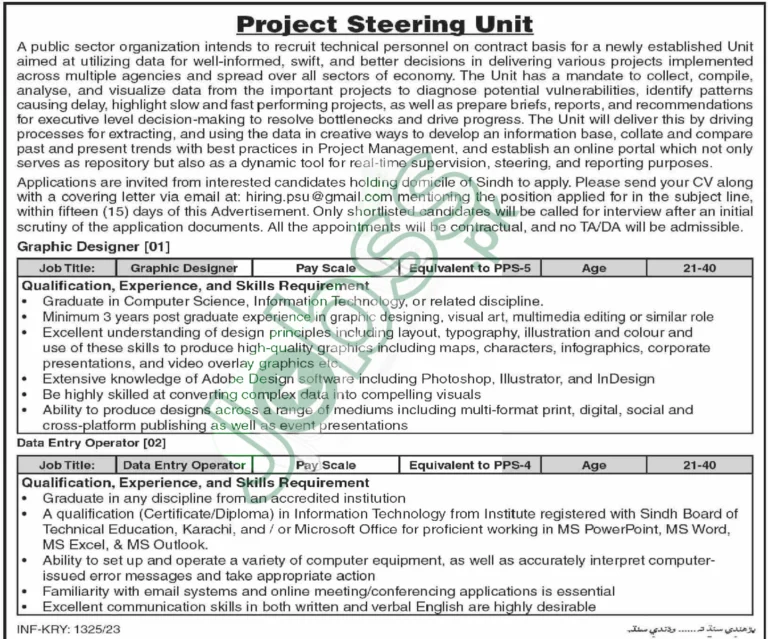 Public Sector Sindh Jobs Karachi Advertisement