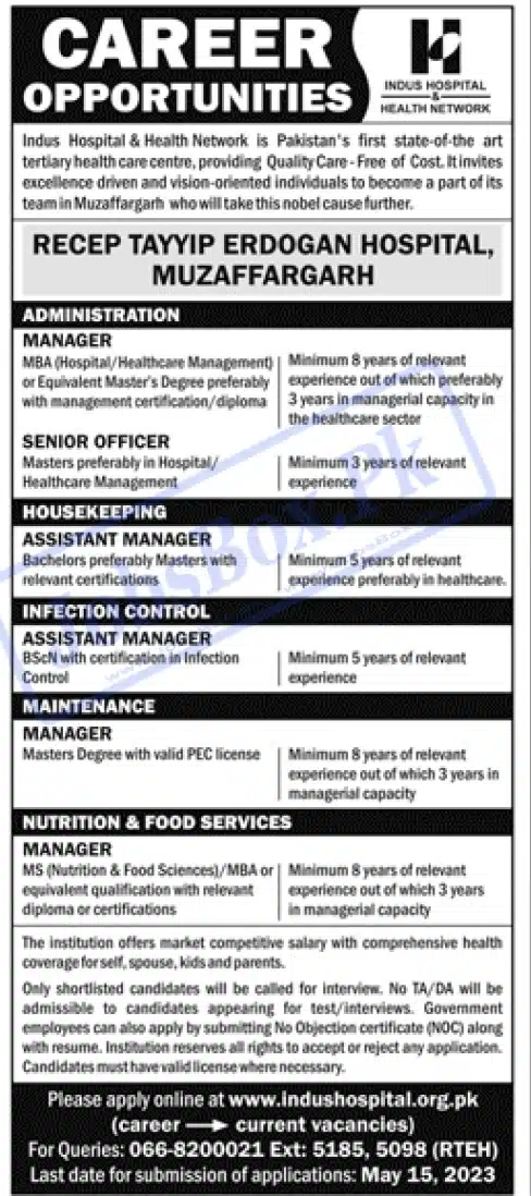 Indus Hospital and Health Network Jobs Advertisement