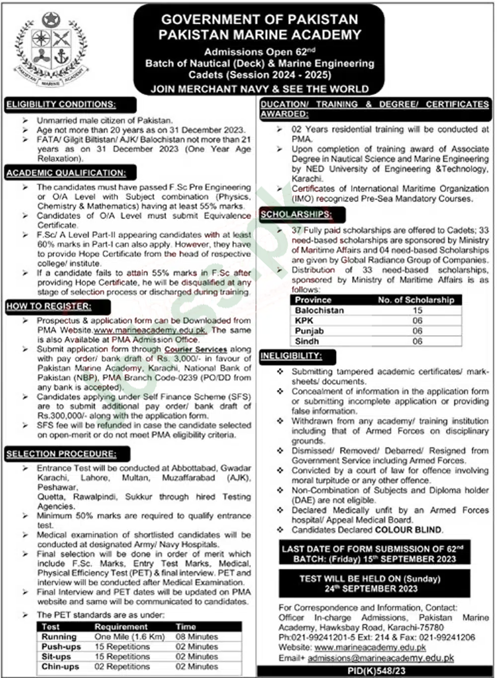 Join Merchant Navy after 12th 2023 PMA Admission 62nd Latest Advertisement 