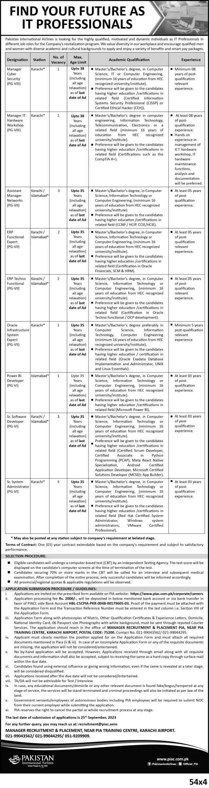 PIA Jobs Advertisement