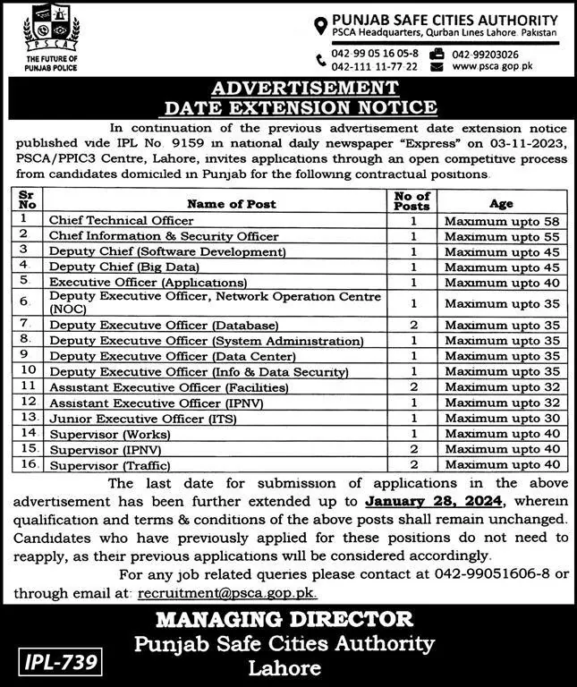 PSCA Jobs Advertisement 2024