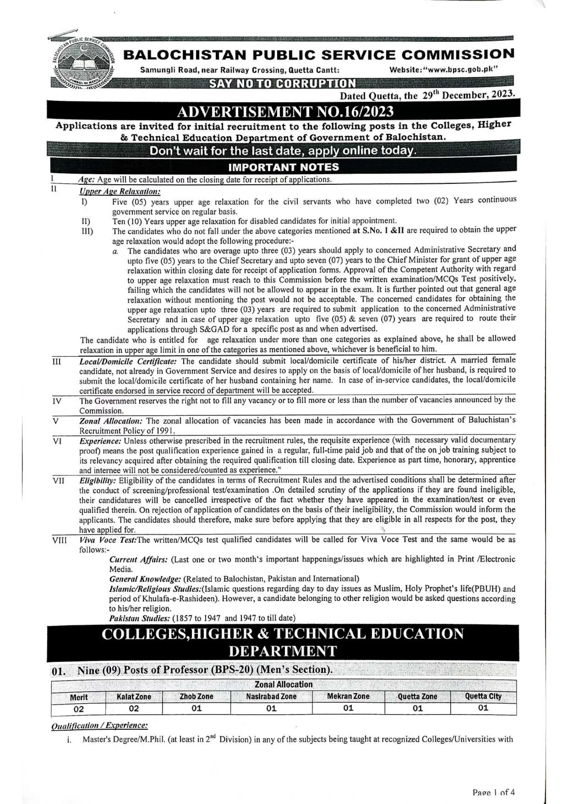 BPSC Jobs 2024 Balochistan Public Service Commission Current Vacancies