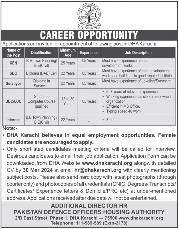DHA Karachi Jobs Advertisement