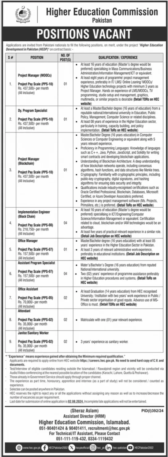 HEC Jobs 2024 Online Apply Latest Advertisement