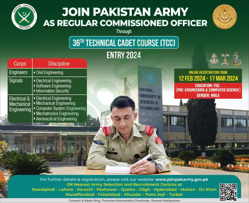 Join Pak Army as Regular Commissioned Officer 36th TCC 2024