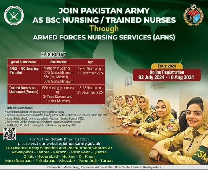 Join Pak Army as Trained Nurses Advertisement 2024