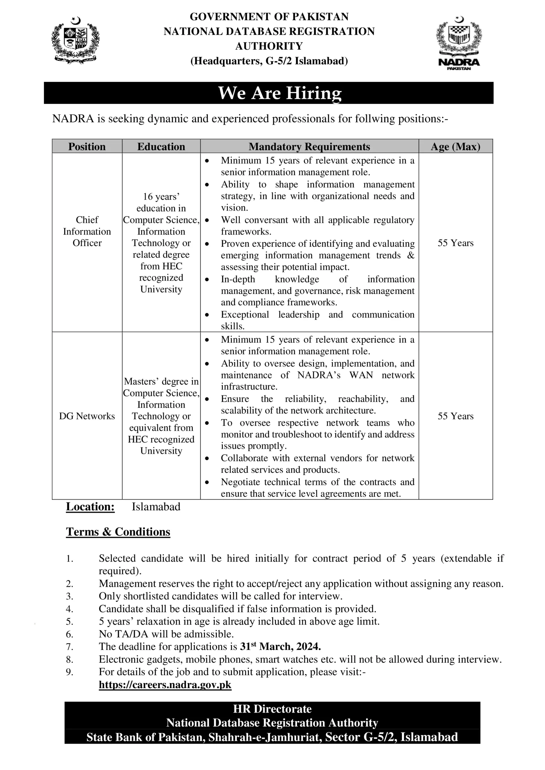NADRA Jobs 2024 Apply Online at www.nadra.gov.pk