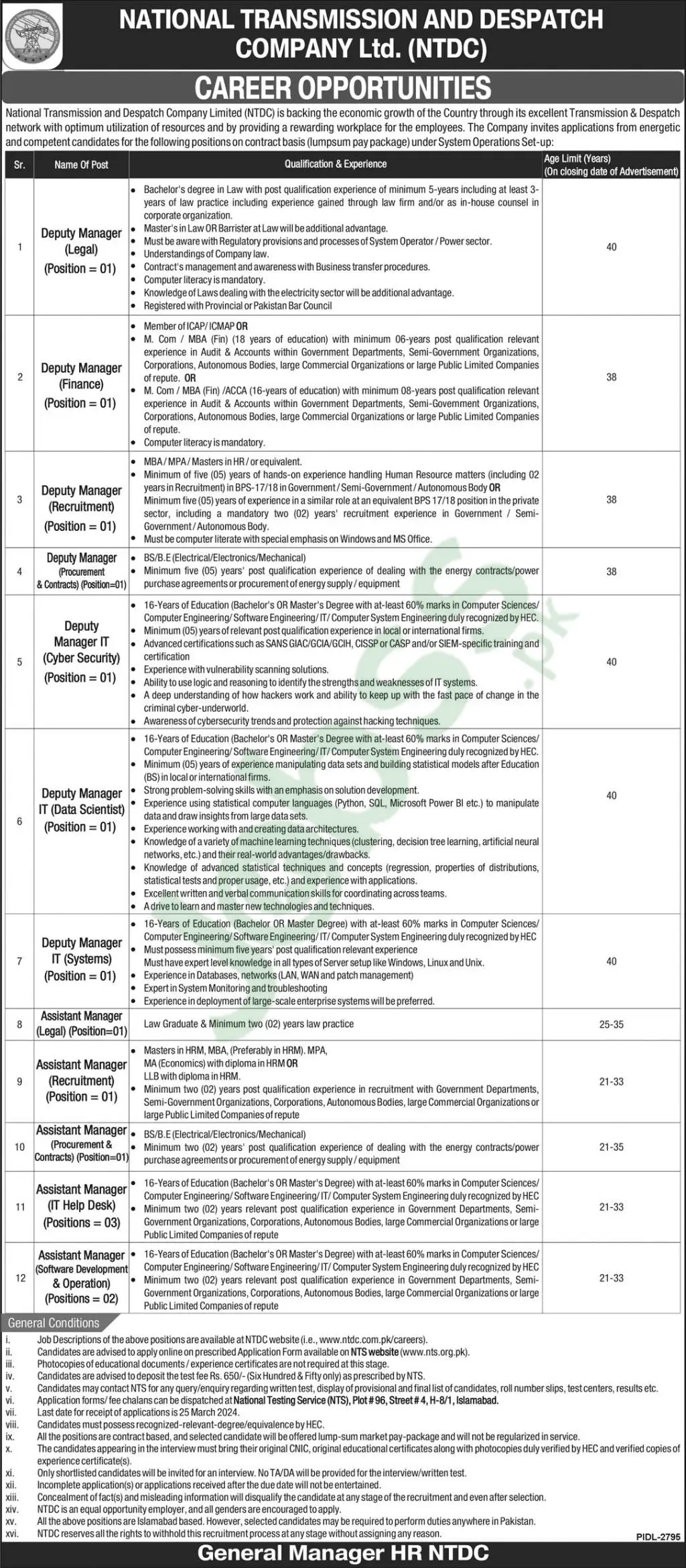 NTDC Jobs Advertisement