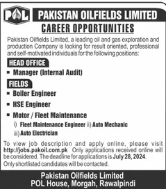 POL Jobs 2024 jobs.pakoil.com.pk Online Apply Latest Advertisement