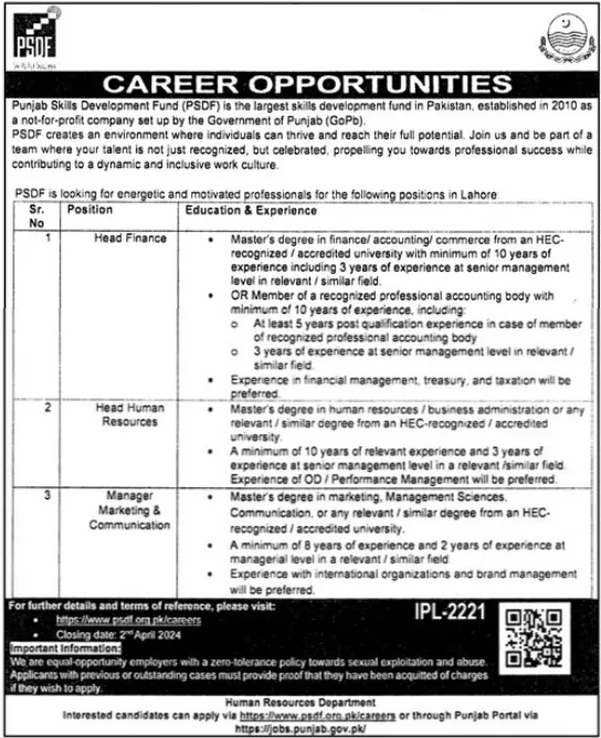 Punjab Skills Development Fund PSDF Jobs 2024 - Career Opportunity