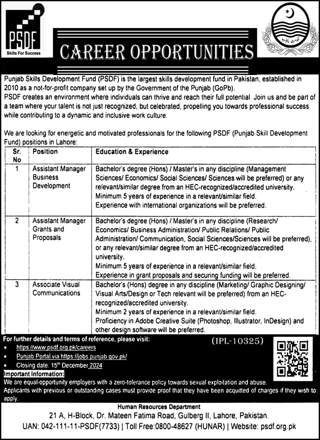 Punjab Skills Development Fund PSDF Jobs 2024 - Career Opportunity