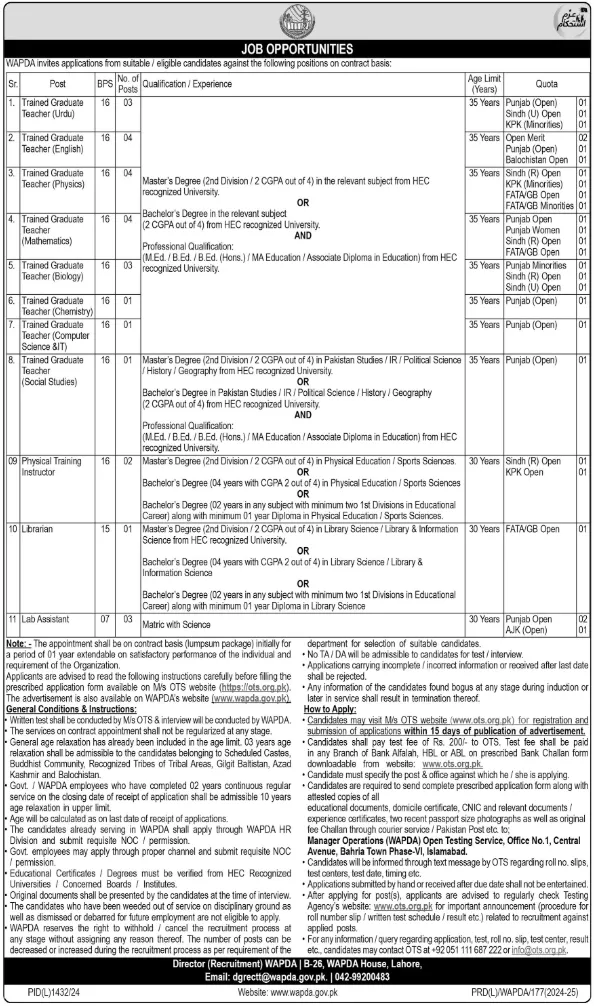 Wapda Jobs 2024 Application Form at www.ots.org.pk