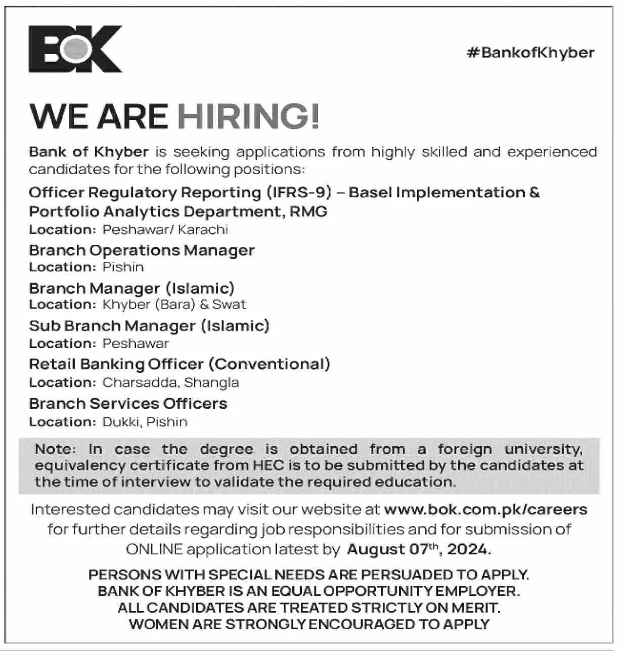 Bank of Khyber BOK Jobs 2024 Latest Opportunities | www.bok.com.pk