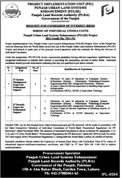 Punjab Land Records Authority PLRA Jobs 2024 Pakistan Online Apply