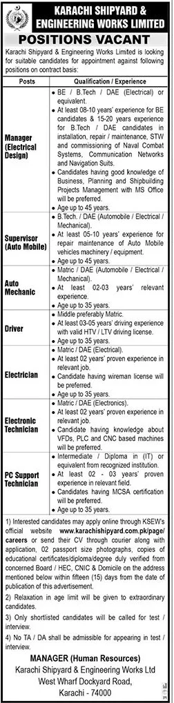 Karachi Shipyard Jobs 2024 KSEW (Online Apply)