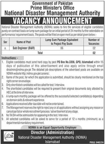 National Disaster Management Authority NDMA Jobs 2024 Pakistan