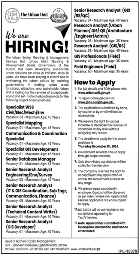 Punjab Government Urban Unit Jobs 2024 Online Apply